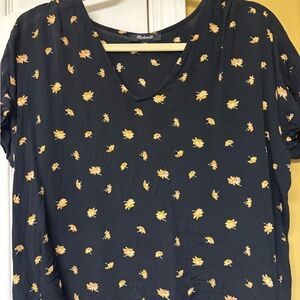 Madewell Black Top with Yellow Floral Print